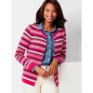 Talbots Fair Isle‎ Lambswool Blend Cardigan Sweater Small Petite Preppy